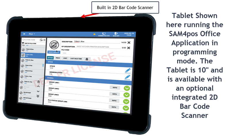 SAM4pos Office Application running on a tablet